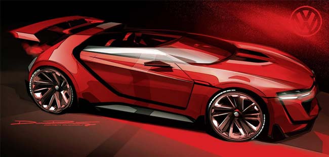 Volkswagen has unveiled sketches of the GTI Roadster Vision Gran Turismo. We will get to see the car in the flesh at Worthersee. The GTI Roadster Vision Gran Turismo concept adopts an open-air cabin was designed exclusively for Gran Turismo 6.