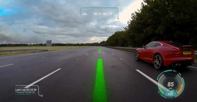Jaguar Land Rover has introduced their new Virtual Windscreen system that promises to improve driving experience, not only on the road but also on the track. The system turns the entire windscreen into a huge display by projecting images onto it to highlight hazards, the speed limit and navigation information.