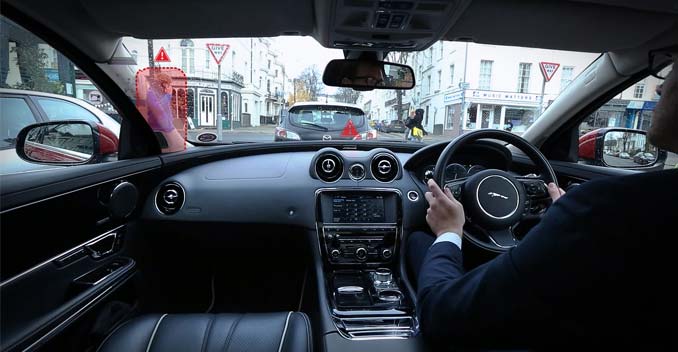 Jaguar Land Rover Develops Transparent Pillar and 'Follow Me' Car Navigation Concepts Jaguar Land Rover has launched a research project to develop technologies that will offer drivers a 360-degree view out of their vehicle, uninterrupted by the pillars that support the roof. This is to help get a clear view of pedestrians, cyclists and other vehicles around the car.