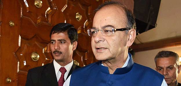 Arun Jaitley arrives in Parliament to present the Union Budget 2015-16.