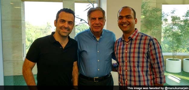 Ratan Tata (Middle) with Xiaomis India head, Manu Kumar Jain (Right) and Hugo Barra (Left), Vice President of International for Xiaomi.
