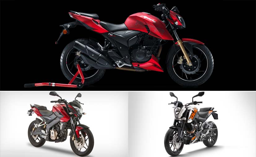 TVS Apache RTR 200 4V vs KTM 200 Duke vs Bajaj Pulsar 200 NS TVS Apache RTR 200 4V vs KTM 200 Duke vs Bajaj Pulsar 200 NS
