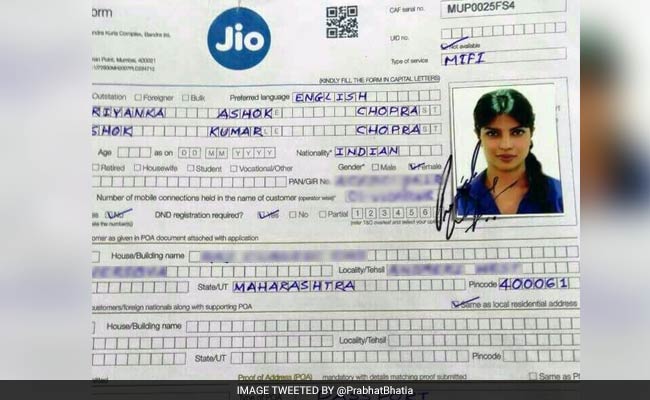 Viral: Is This Priyanka's Reliance Jio Application Form? Twitter Thinks So