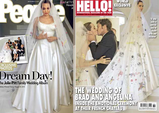 First Pictures: Angelina Jolie's Wedding Dress Had Her Children's Drawings on it