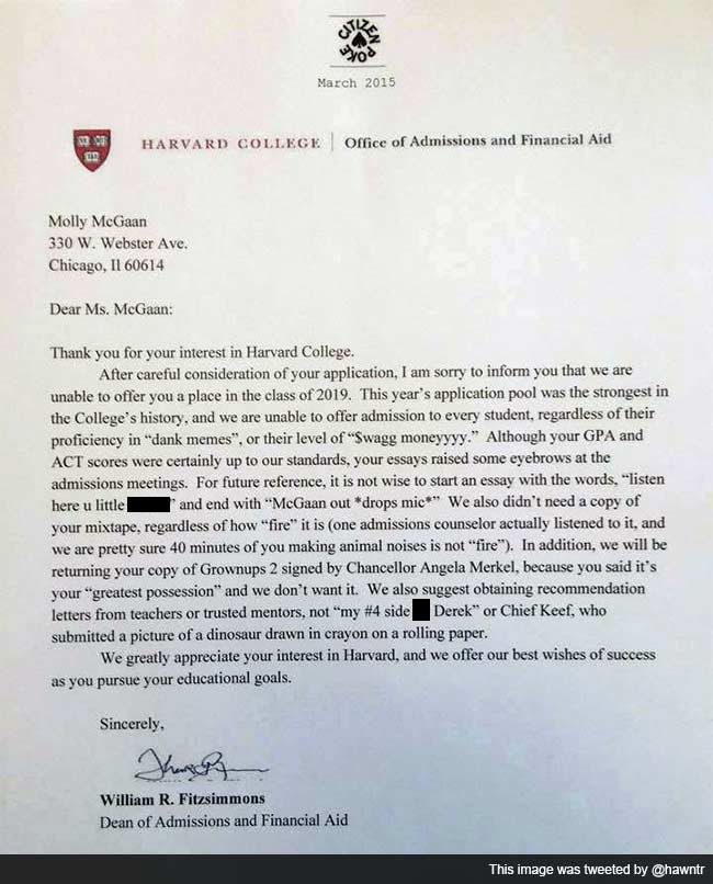 Hilarious Letter of Rejection (From Harvard, Apparently) is Driving Twitter Crazy