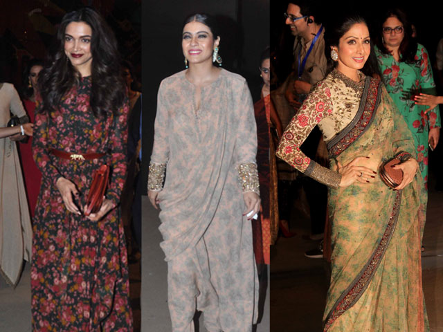 In Sabyasachi's Front Row: Deepika Padukone, Sridevi, Kajol. Dressed in Sabya