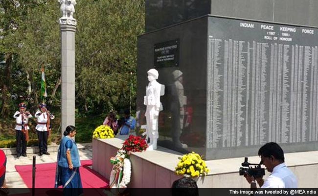 External Affairs Minister Sushma Swaraj Pays Tribute to Indian Soldiers at IPKF Memorial