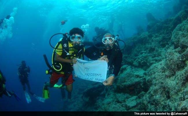 Supporters of Maldives Ex-President Mohamed Nasheed Hold Underwater Protest