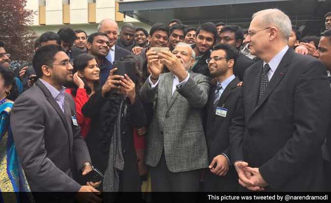 PM Narendra Modi Clicks Selfie With Indian Students in France