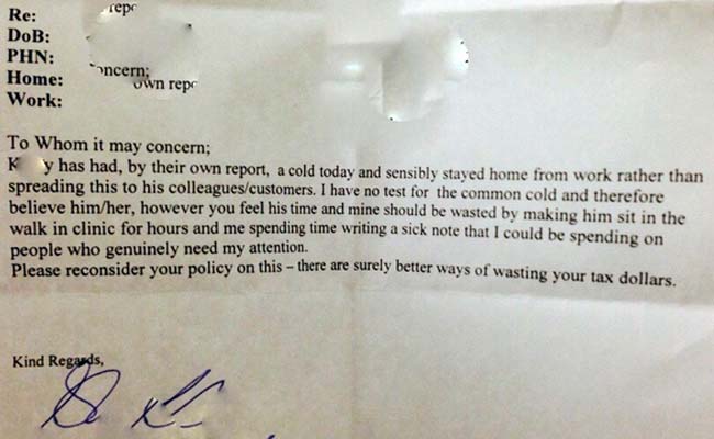 This Hilarious Sick Leave Note From a Doctor is Going Viral on Reddit