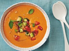 The Weekend Cook: Thomasina Miers' Recipes for Tomato Gazpacho with Strawberries, and Griddled Pork Tenderloin with Crushed Broad Beans