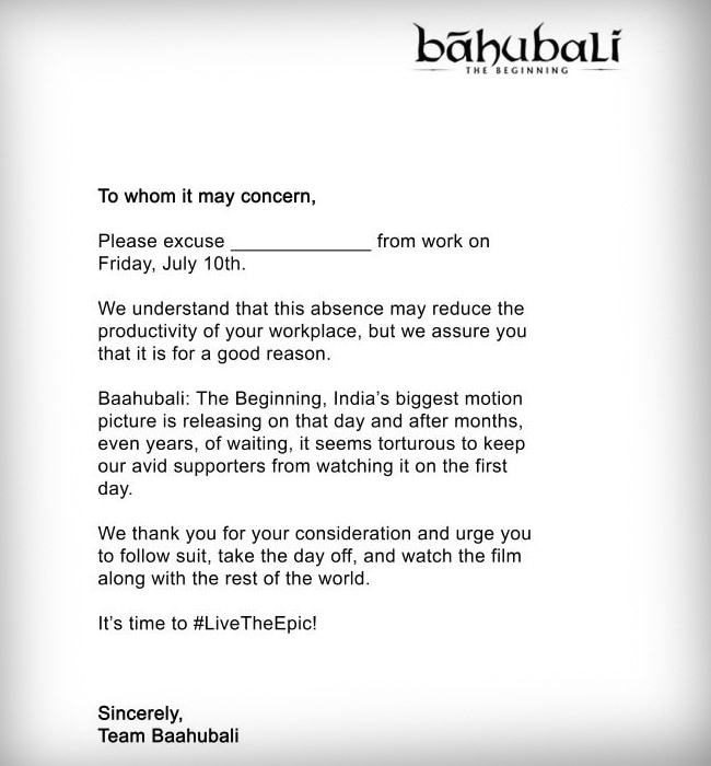 day permission letter leave format for half Baahubali, Film Leave Facebook Letter a For on Viral a and