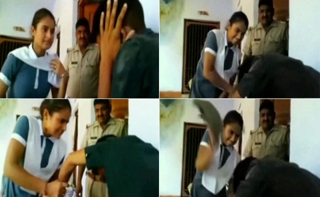 Inside Police Station, Schoolgirl Thrashes Boy Who Harassed Her