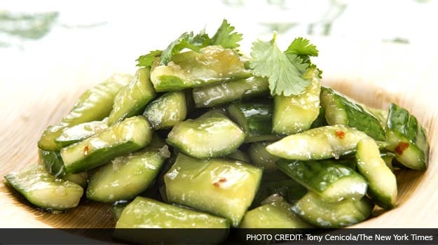Smashed Cucumber Salad Takes Manhattan