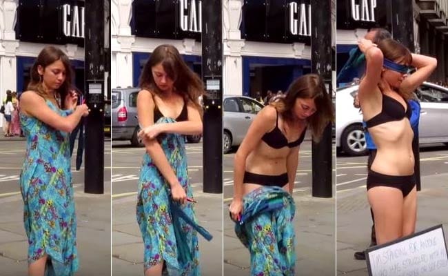 This girl stripped to bra & underwear in public to promote body