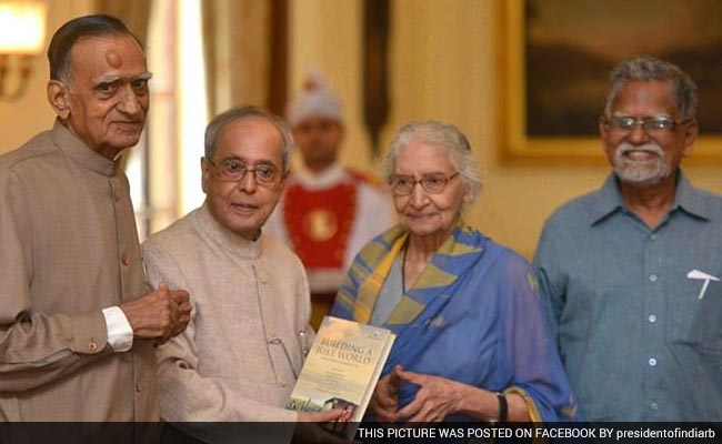President Pranab Mukherjee Receives First Copy of Book on Muchkund Dubey