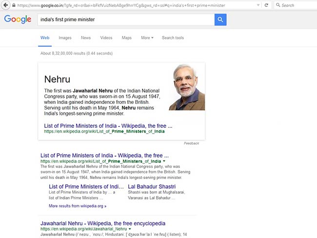 गूगल सर्च की माने तो नरेंद्र मोदी हैं भारत के 'पहले' प्रधानमंत्री