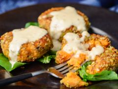 'Happy' Sweet Potato Cakes Are Nut-Crusted and Creamy on the Inside