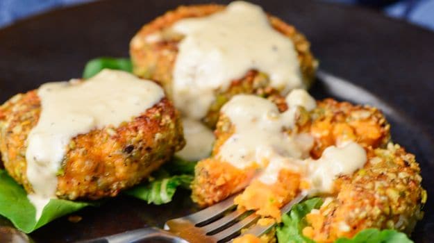 'Happy' Sweet Potato Cakes Are Nut-Crusted and Creamy on the Inside