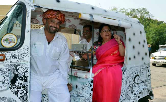 Vasundhara Raje Takes a Ride on Jaipur's New Colourful Auto Rickshaws