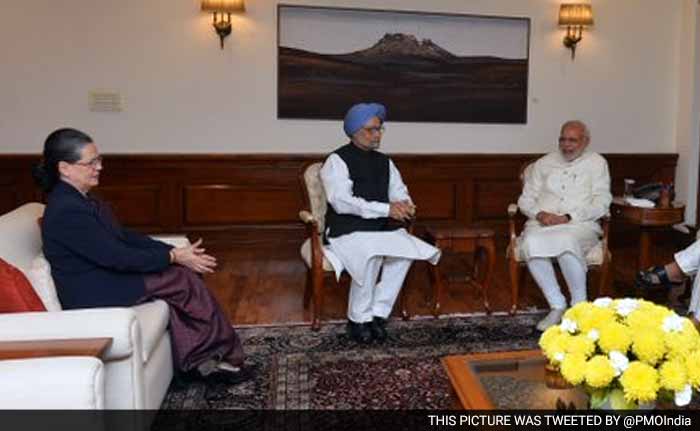 सोनिया गांधी, मनमोहन सिंह ने की प्रधानमंत्री नरेंद्र मोदी से मुलाकात