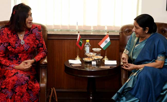 Sushma Swaraj Meets Her Maldivian Counterpart Dunya Maumoon