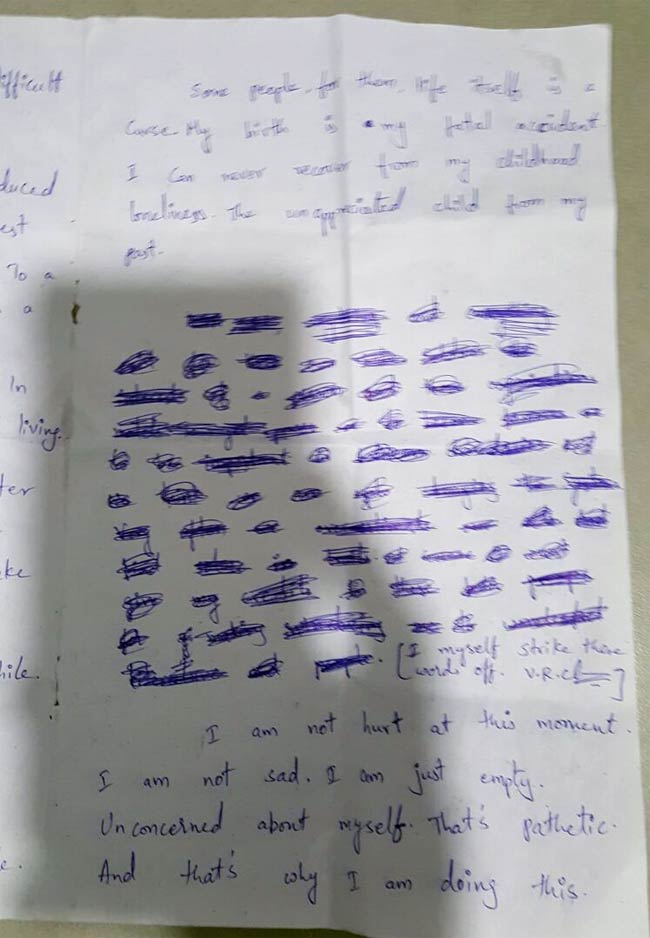 In Rohith Vemula's Suicide Note, A Scratched Paragraph Raises Questions