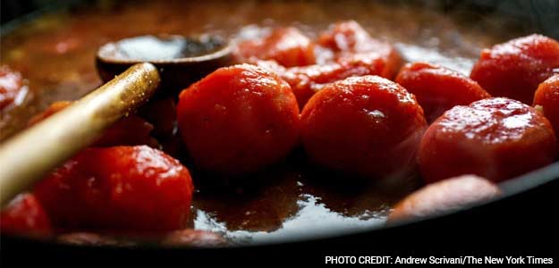 Skillet Chicken Swimming in Tomato Sauce