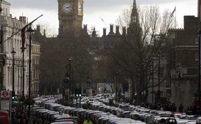 London Black Cab Drivers Block Streets In Central London Uber Demo