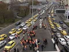 Taxi Drivers In Prague Block Traffic, Demand Higher Pay, Ban On Uber