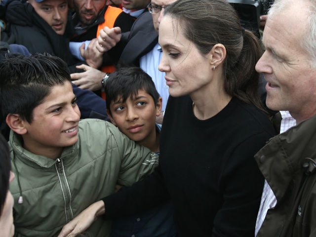 Angelina Jolie Mobbed by Media at the Refugee Camps in Greece