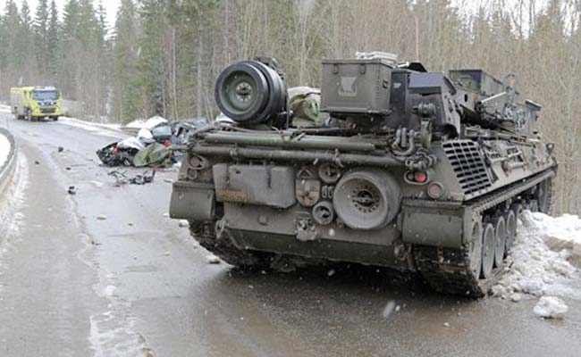 Norwegian Tank Destroys Car In A Deadly Collision During NATO Exercise