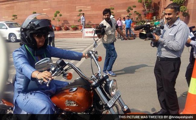 Scene Stealer. On Women's Day, Ranjeet Ranjan Rides Harley To Parliament