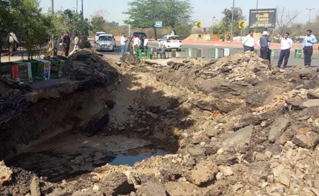 Traffic Jams After Massive Road Cave-In At Central Delhi