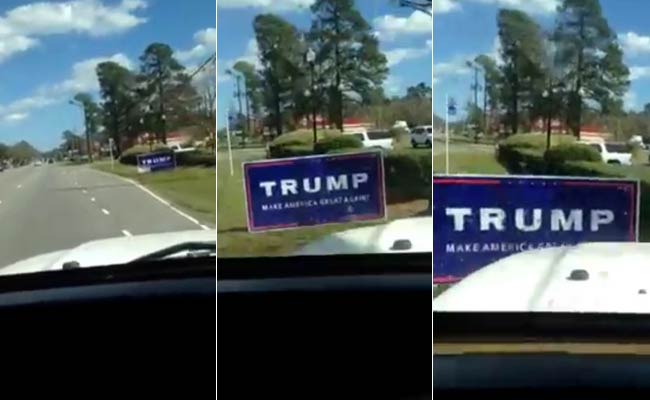 Man Drives Off Road to Run Over Trump Campaign Sign in Video Gone Viral