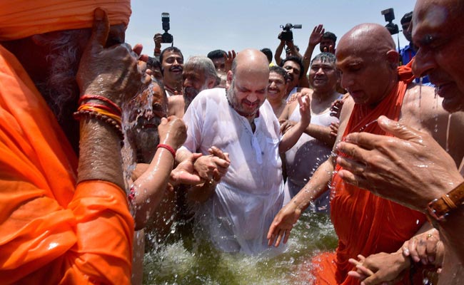 BJP Chief Amit Shah Takes Holy Dip Alongside Dalit Sadhus At Kumbh Mela In Ujjain