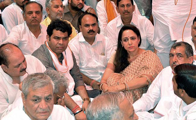 Villagers Stage Protest In Front Of Hema Malini's Office In Mathura