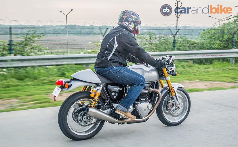 2016 Triumph Thruxton R rear action shot