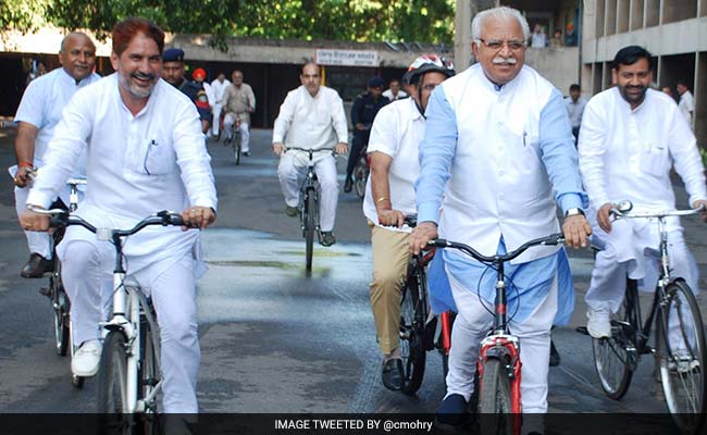 Haryana Chief Minister, BJP Lawmakers Cycle To Assembly