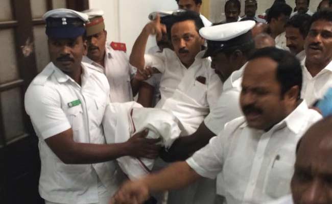 MK Stalin Carried Out Of Tamil Nadu Assembly, Week-Long Ban On His Party