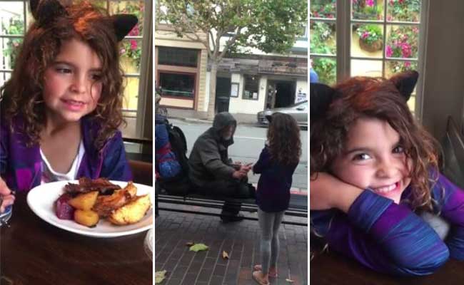 Little Girl Giving Her Food To A Homeless Man Is Winning The Internet