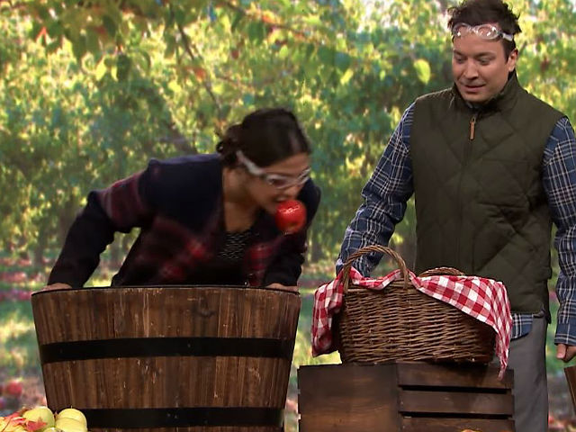 Priyanka Chopra And Jimmy Fallon Bob For Apples. It's Funny, Really