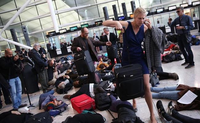 Protesters Hold 'Die-In' At Heathrow Against Airport Expansion