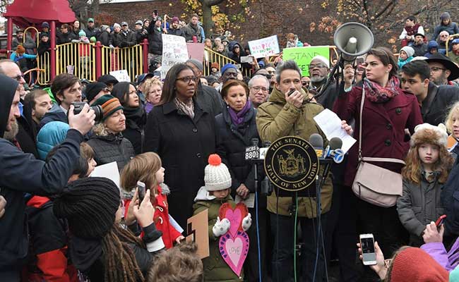 Hundreds Protest As Swastikas And 'Go Trump' Appear In New York Park