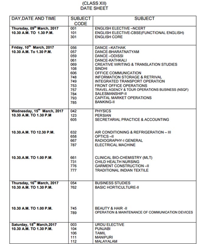 cbse 12th exam schedule