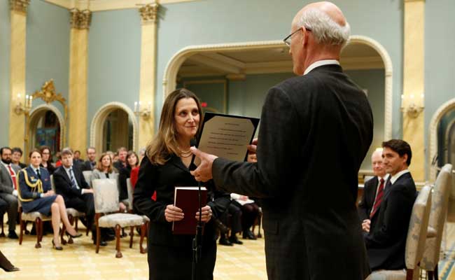 Chrystia Freeland Sworn As Canada Foreign Minister In Cabinet Reshuffle: Official