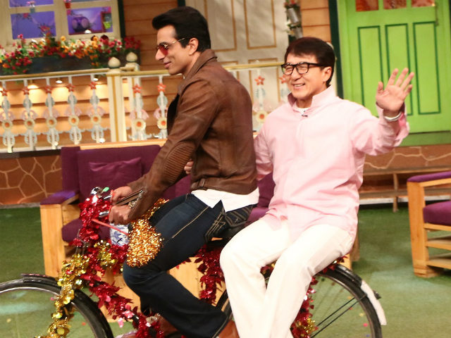 <I>Kung Fu Yoga</i>: Jackie Chan, Sonu Sood Cycle Around On The Sets Of Kapil Sharma's Show