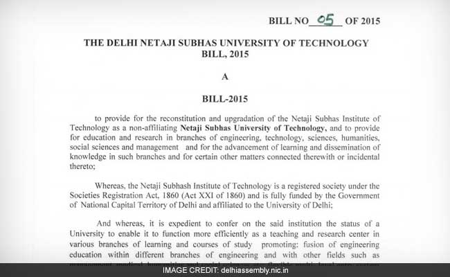 Delhi LG Returns Netaji  Subhash Institute of Technology Bill