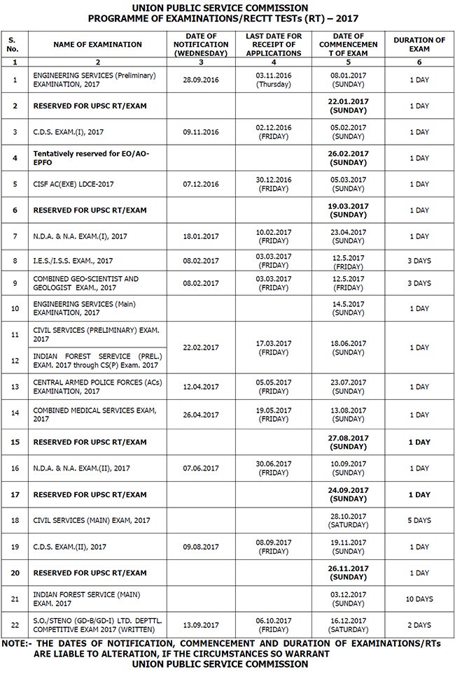 upsc calendar