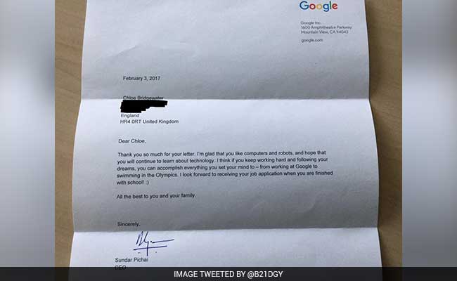 'गूगल बॉस' को 7-वर्षीय बच्ची ने भेजी नौकरी की अर्ज़ी, सुंदर पिचाई ने खुद दिया जवाब...